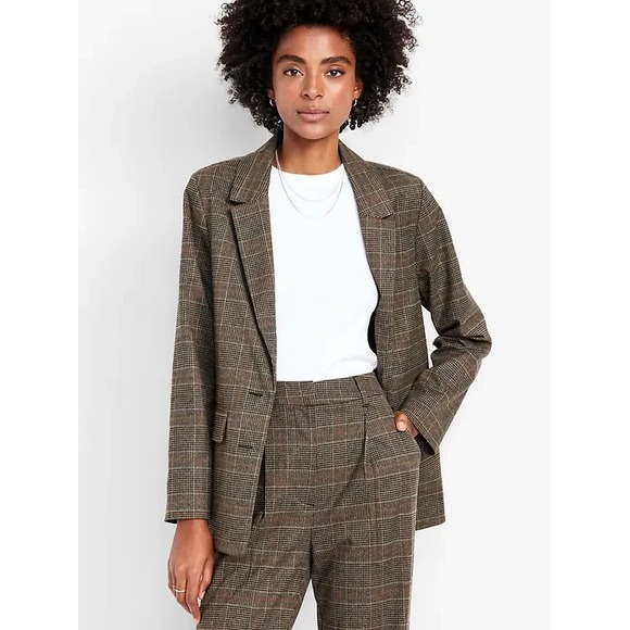 Old Navy Jackets & Blazers - Old Navy Blazer Relaxed Taylor Unlined Brown Plaid Officecore Academia Size XL